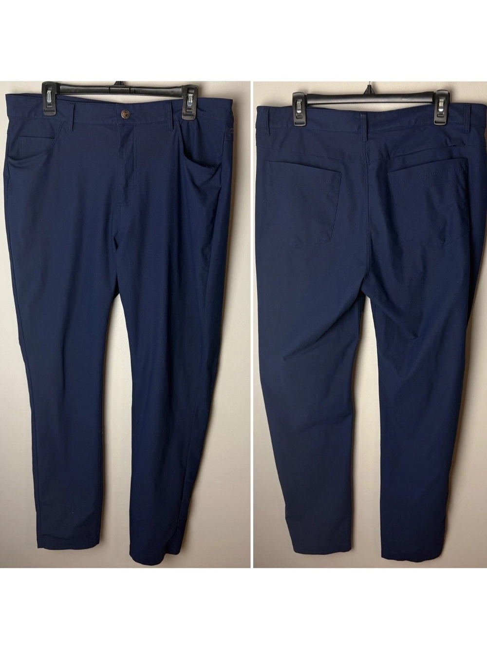 Fabletics Mens Pants 34x32 Navy Blue Performance Stretch Gold Casual 5 Pockets